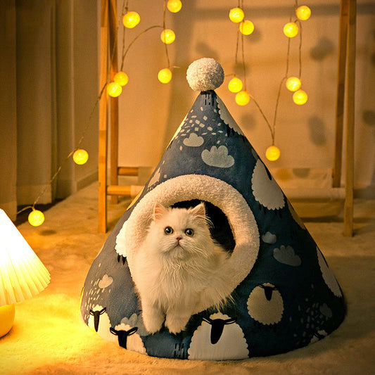 KFX-3781309 Enclosed Triangle Cat Nest - Soft Plush Bed for Indoor Cats