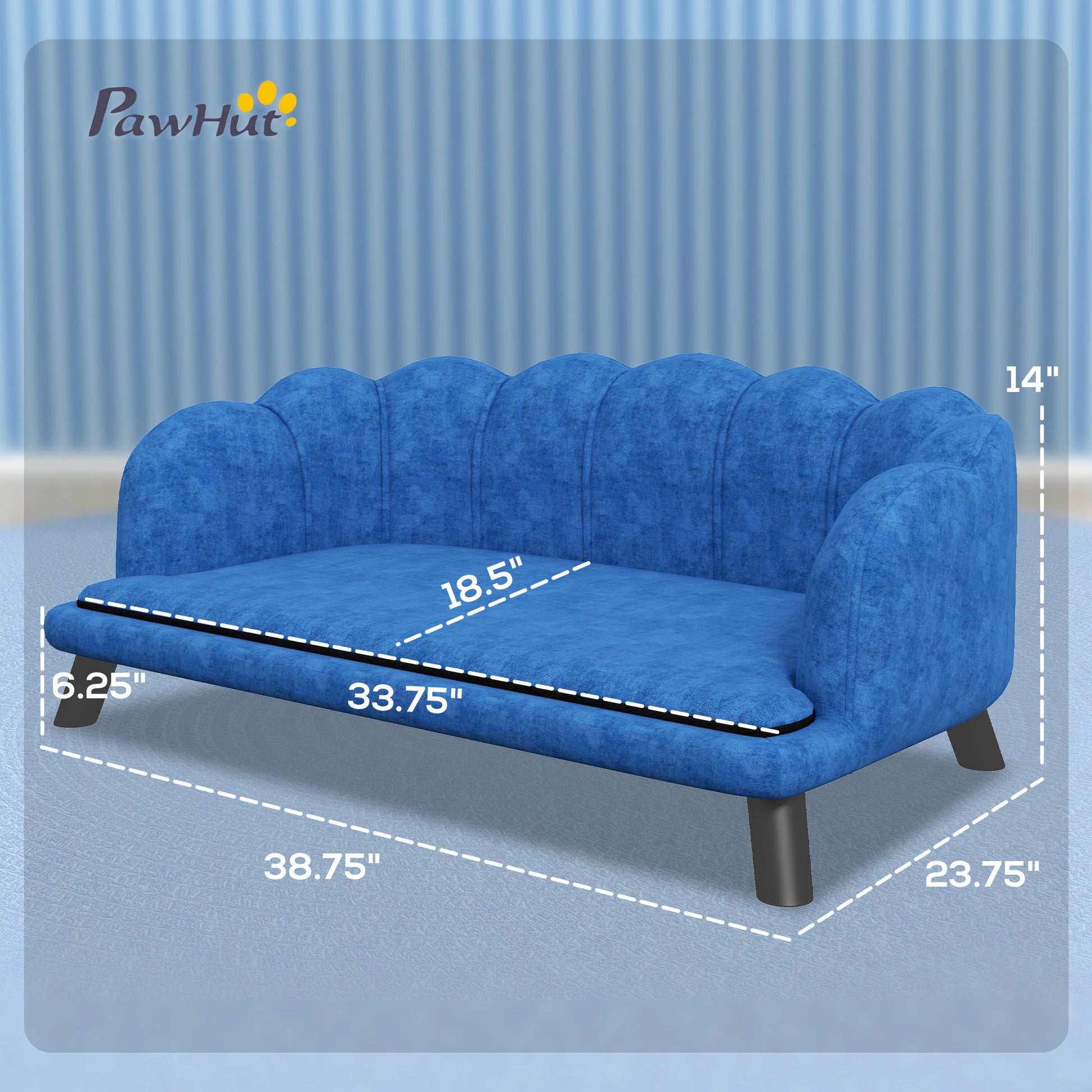 KFX-3783485 Dark Blue Pearl Design Pet Sofa for Medium and Large Dogs with Removable Cushion and Solid Birch Wood Legs