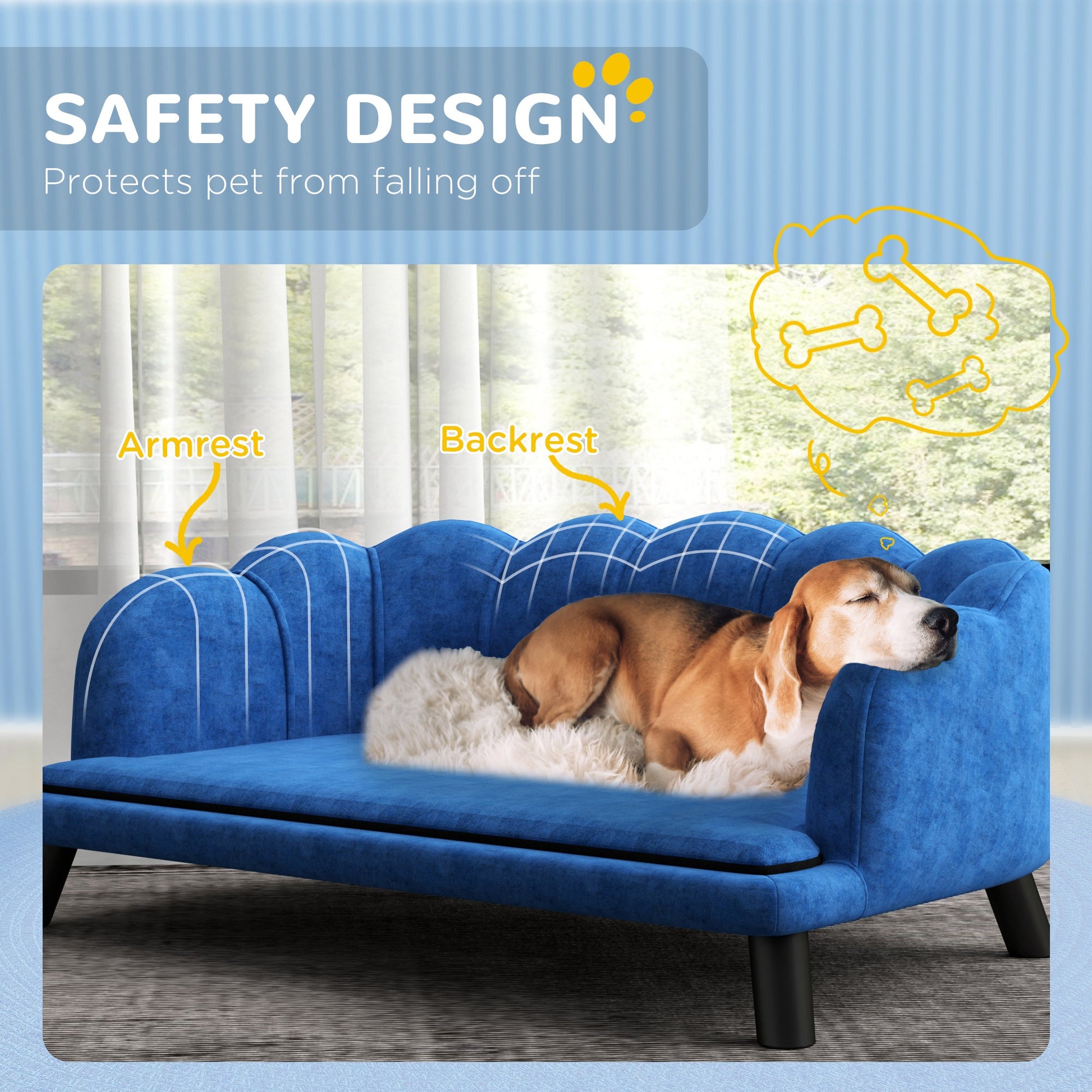 KFX-3783485 Dark Blue Pearl Design Pet Sofa for Medium and Large Dogs with Removable Cushion and Solid Birch Wood Legs