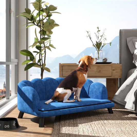 KFX-3783485 Dark Blue Pearl Design Pet Sofa for Medium and Large Dogs with Removable Cushion and Solid Birch Wood Legs