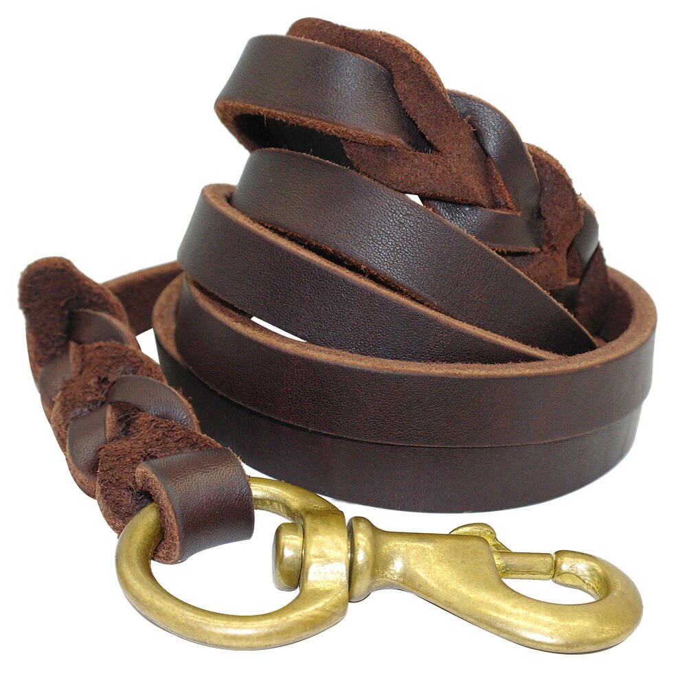 KFX-3784637 Durable Dark Brown Leather Dog Leash for Large Breeds - Multiple Sizes Available