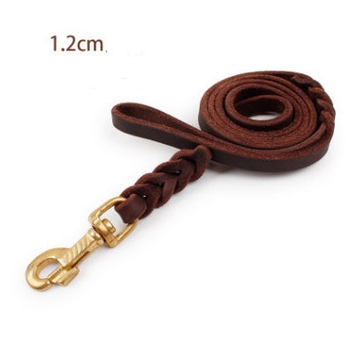 KFX-3784637 Durable Dark Brown Leather Dog Leash for Large Breeds - Multiple Sizes Available