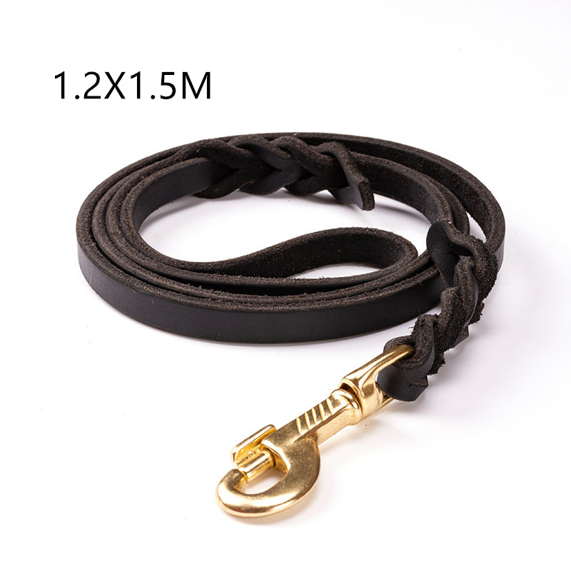 KFX-3784637 Durable Dark Brown Leather Dog Leash for Large Breeds - Multiple Sizes Available