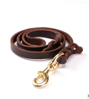 KFX-3784637 Durable Dark Brown Leather Dog Leash for Large Breeds - Multiple Sizes Available