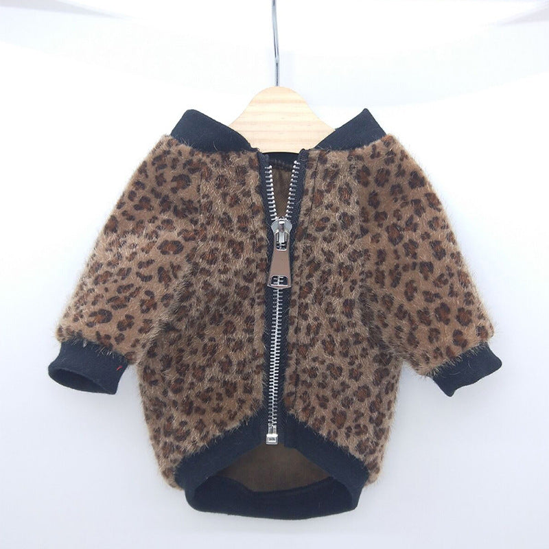 KFX-3785405 Autumn Blue Long-sleeved Leopard Print Puppy Coat for Dogs