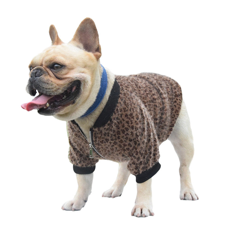 KFX-3785405 Autumn Blue Long-sleeved Leopard Print Puppy Coat for Dogs