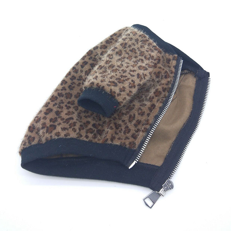 KFX-3785405 Autumn Blue Long-sleeved Leopard Print Puppy Coat for Dogs