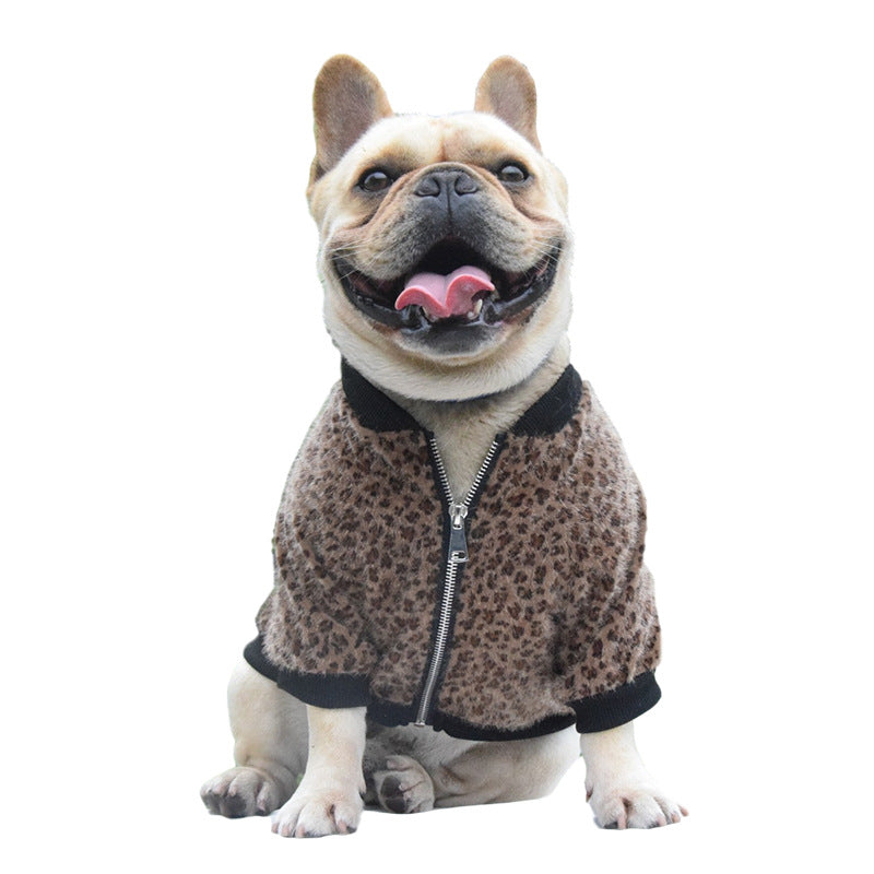 KFX-3785405 Autumn Blue Long-sleeved Leopard Print Puppy Coat for Dogs