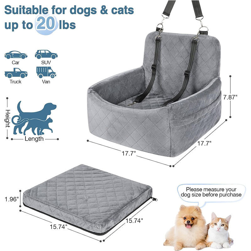 KFX-3786685 Dog Car Seat Safety Mat for Front and Rear Rows in Gray and Black, Holland Velvet Material, 48*48*13CM