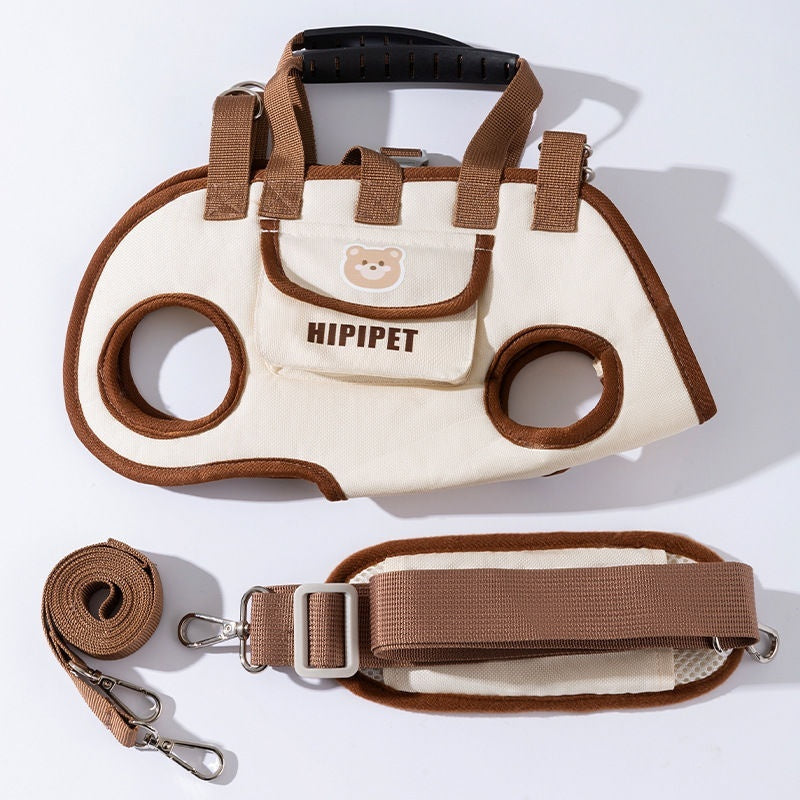 KFX-3787069 Portable Crossbody Handbag for Small Dogs and Cats - Genuine Leather - Lomi Brown and Leo Black Options Available