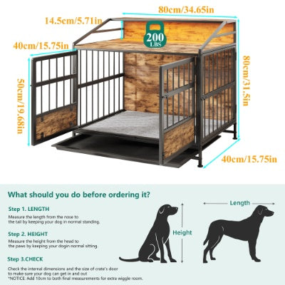 KFX-3788477 Stylish Multi-Function Dog Crate with Storage, Wooden Kennel for Large & Medium Dogs, Brown