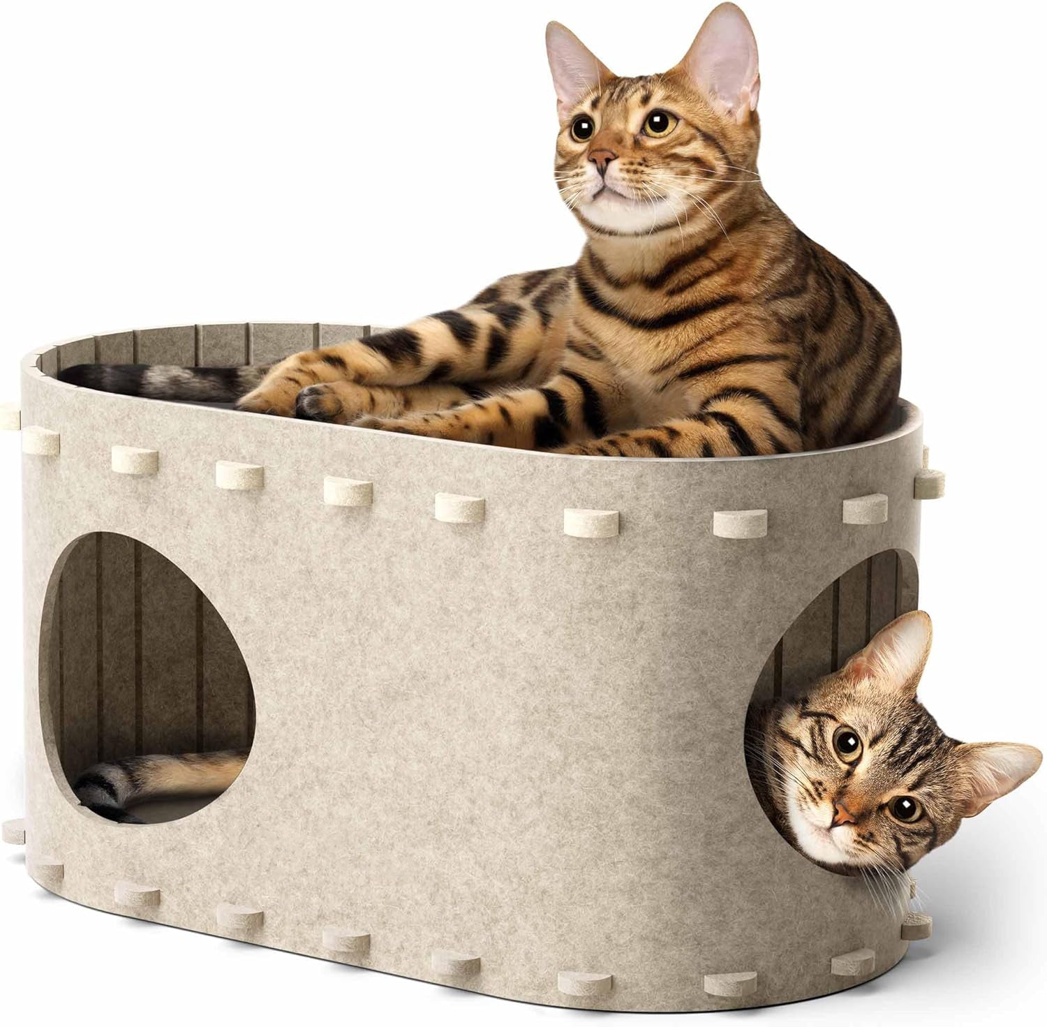 KFX-3788989 Cozy Indoor Cat Bed Cave with Foldable Design and Scratch-Resistant Tunnel