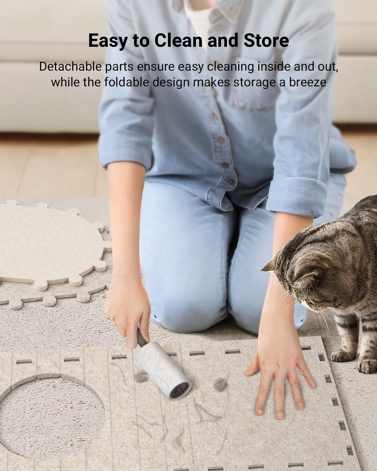 KFX-3788989 Cozy Indoor Cat Bed Cave with Foldable Design and Scratch-Resistant Tunnel