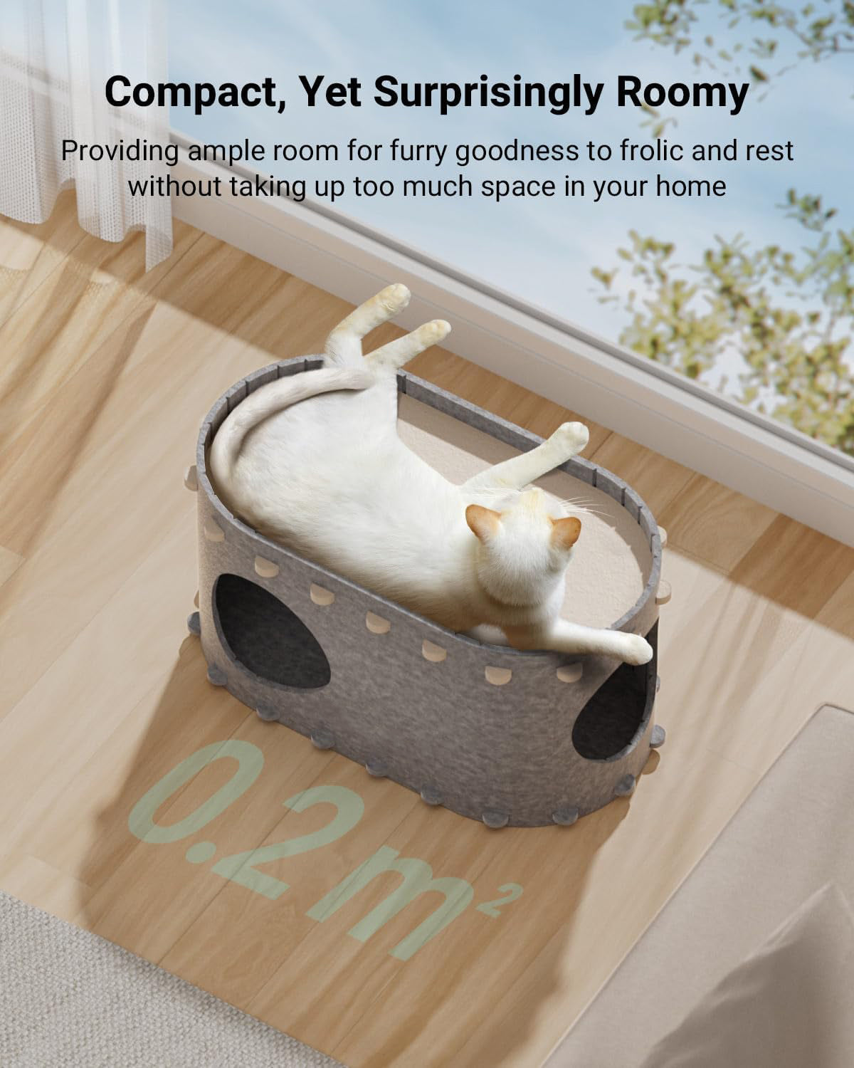 KFX-3788989 Cozy Indoor Cat Bed Cave with Foldable Design and Scratch-Resistant Tunnel