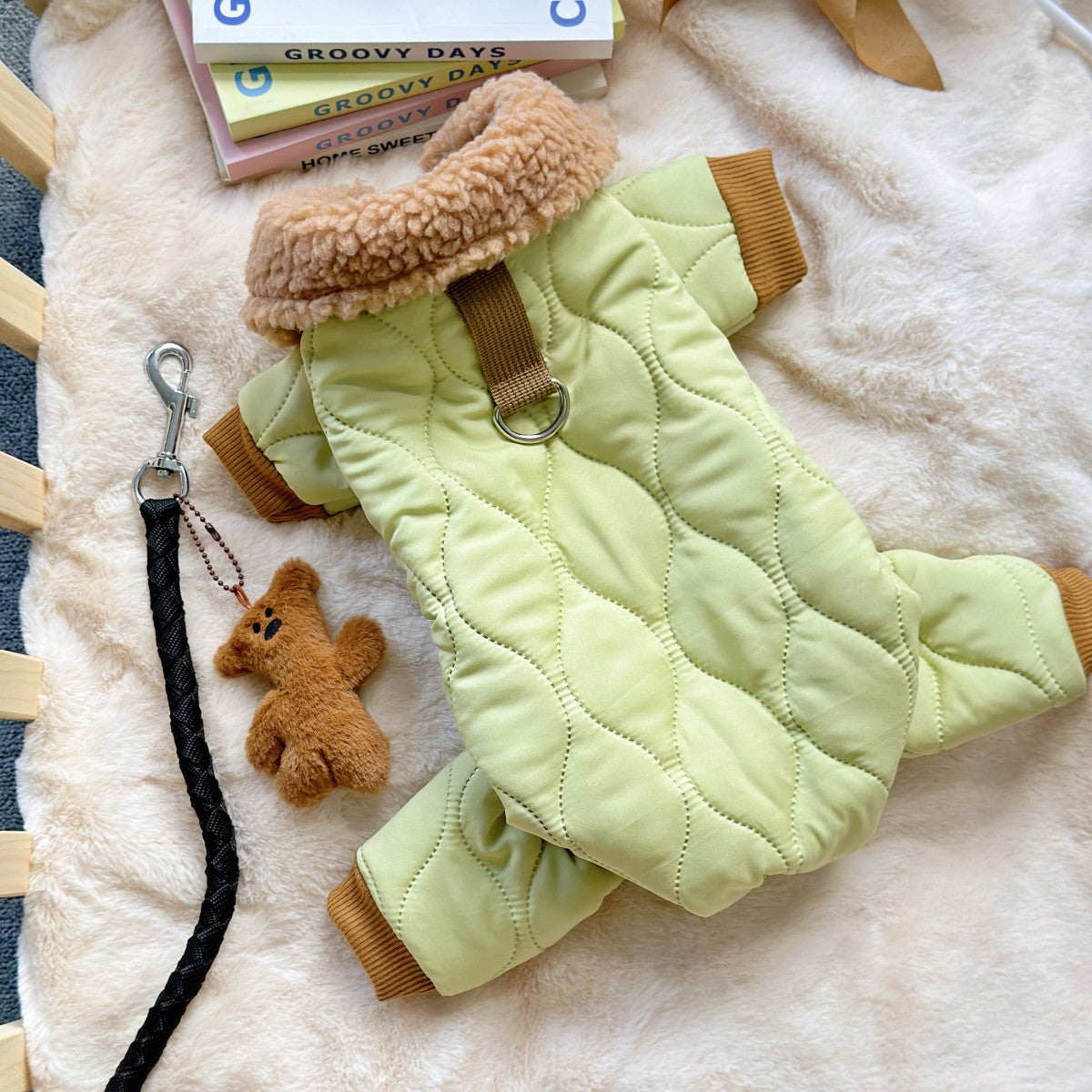 KFX-3795133 Light Green Extra Thick Band Pet Clothing with Toy Bear Pendant - Available in Multiple Sizes