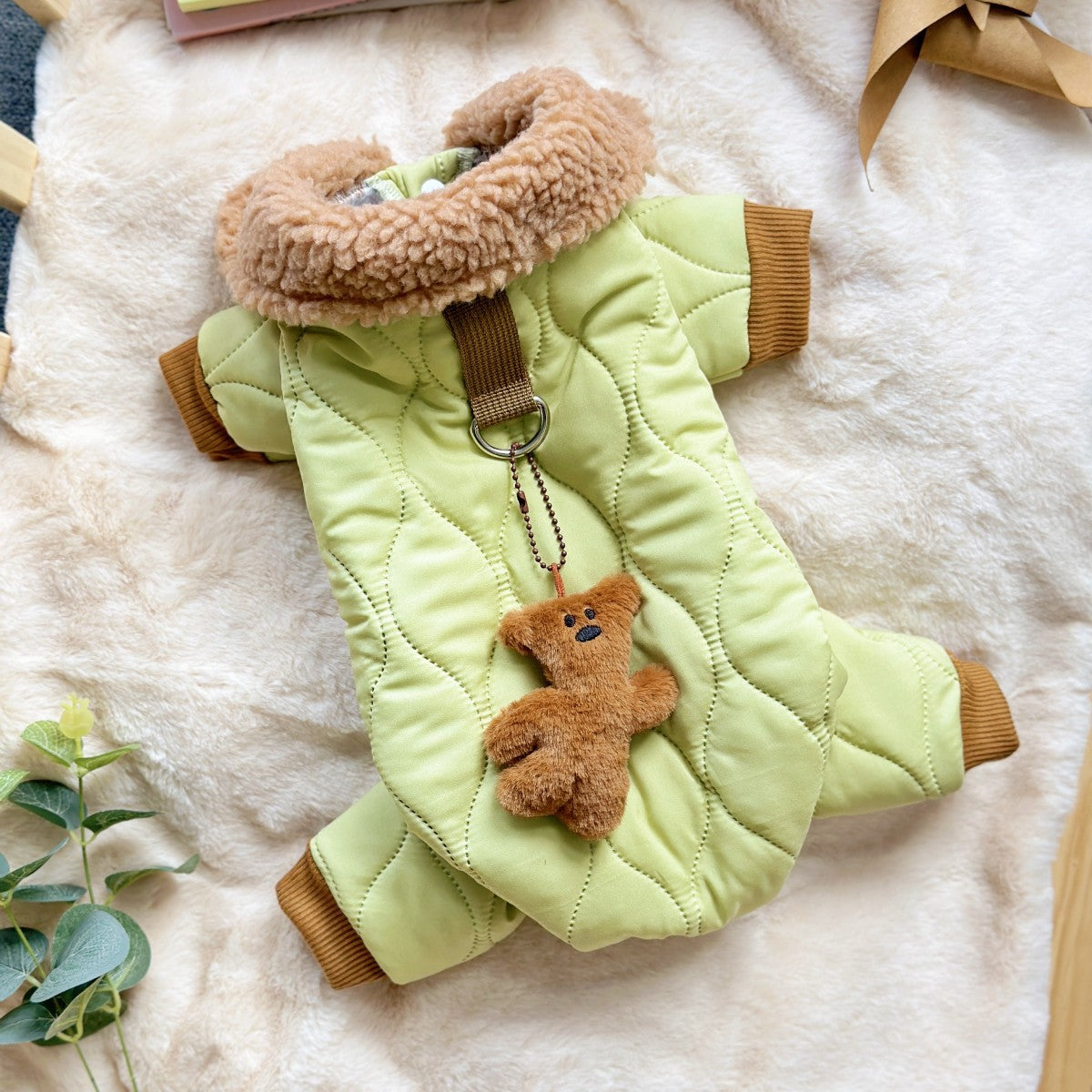 KFX-3795133 Light Green Extra Thick Band Pet Clothing with Toy Bear Pendant - Available in Multiple Sizes