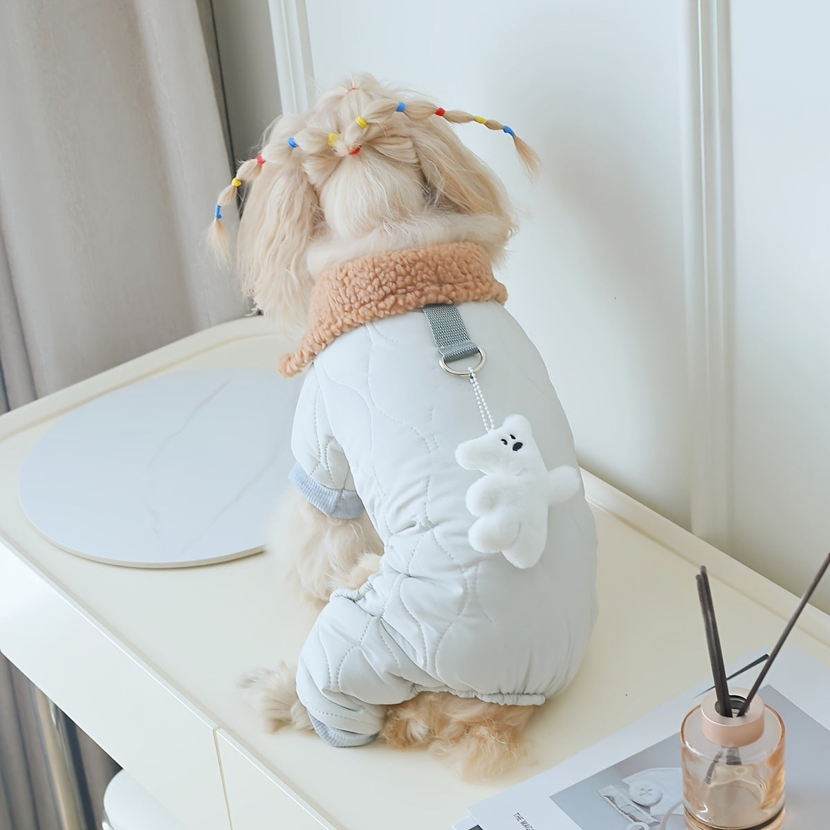 KFX-3795133 Light Green Extra Thick Band Pet Clothing with Toy Bear Pendant - Available in Multiple Sizes