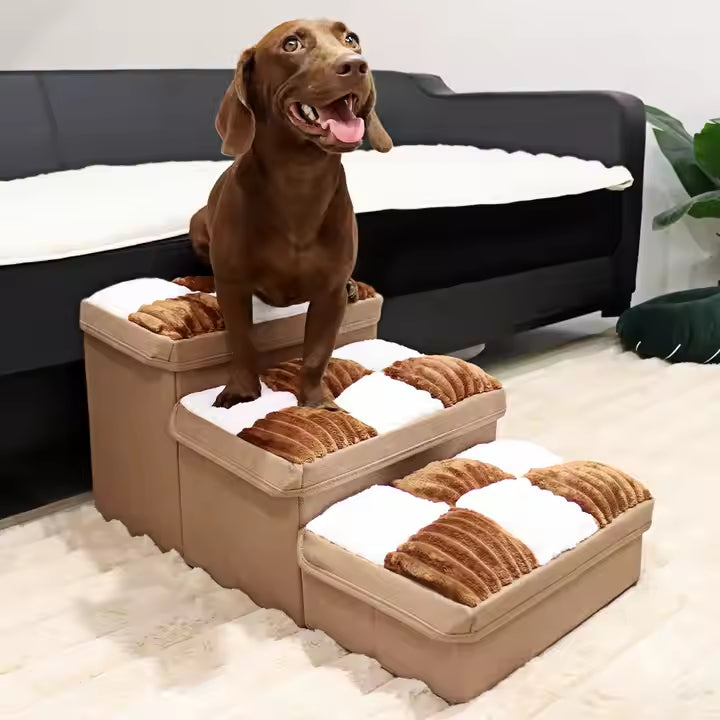 KFX-3795645 Handmade Dog Stairs with Storage Space and Grid Pattern Design