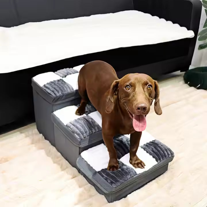 KFX-3795645 Handmade Dog Stairs with Storage Space and Grid Pattern Design