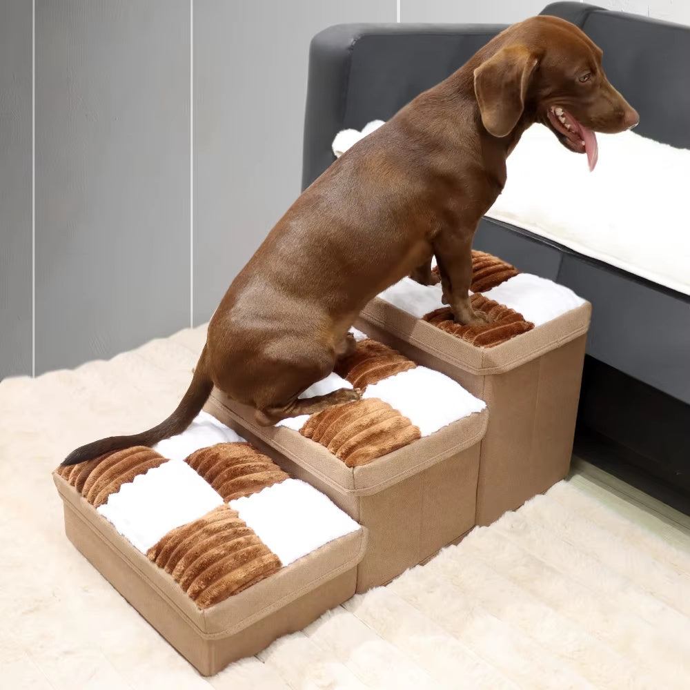 KFX-3795645 Handmade Dog Stairs with Storage Space and Grid Pattern Design