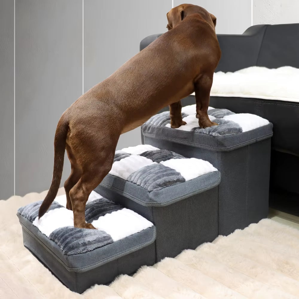 KFX-3795645 Handmade Dog Stairs with Storage Space and Grid Pattern Design