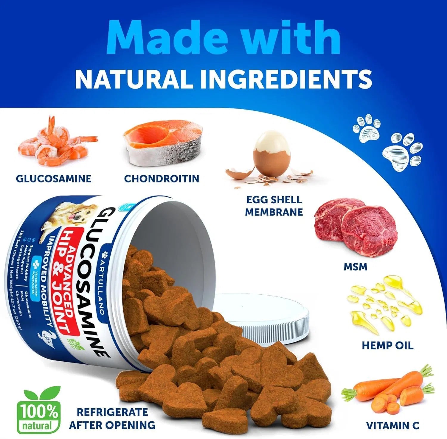 KFX-3796413 Glucosamine Chews for Dogs with Chondroitin and Hemp Oil for Joint Support, 120 Soft Treats