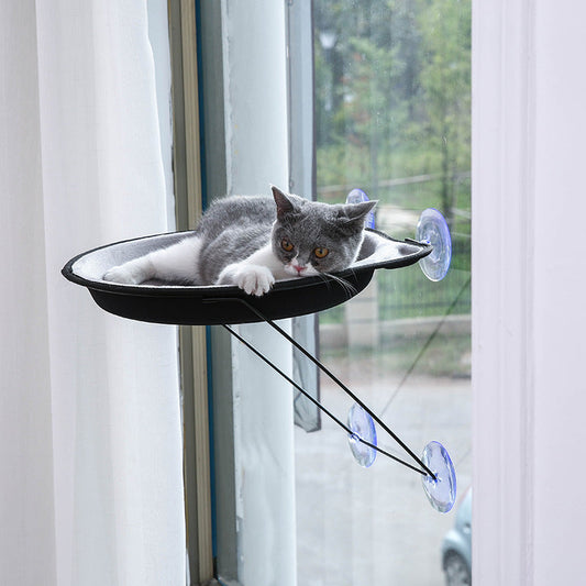 KFX-3797949 Sucker Window Sill Nest Round Cat Bed - Soft Short Plush Pet Nest for Cats