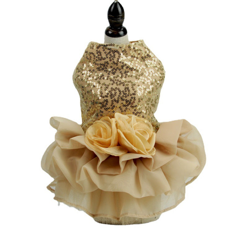 KFX-3798717 Elegant Pet Wedding Dress in Black, Gray or Gold – Sizes XS to XL, Made of Polyester