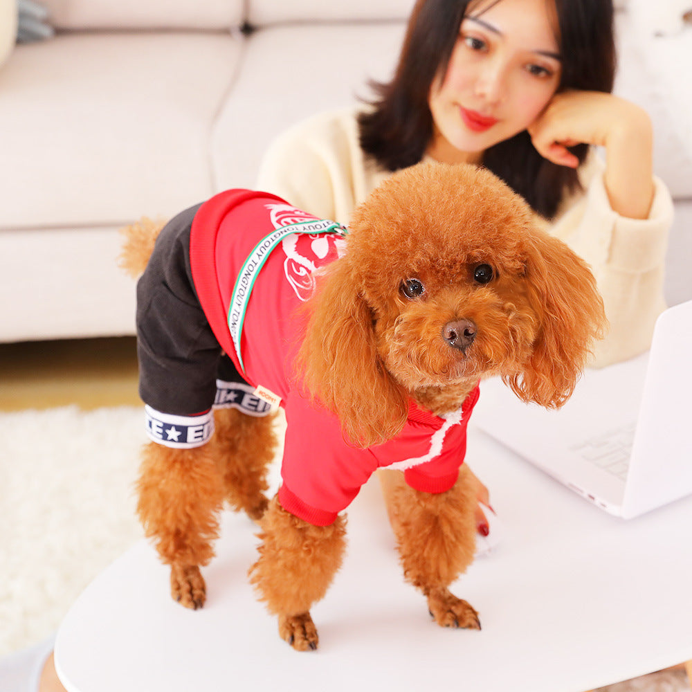 KFX-3800765 Red and Black Four-Legged Cotton and Fleece Sweaters for Small Dogs