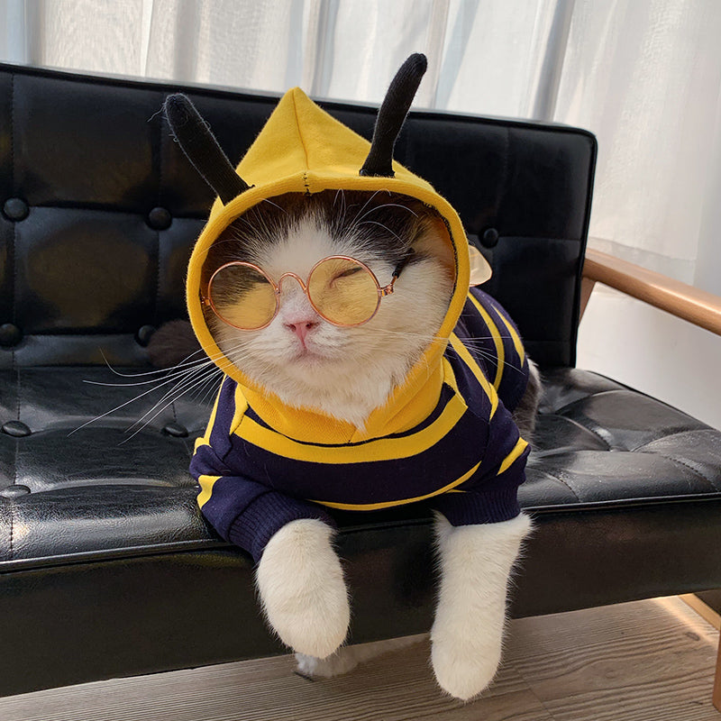 KFX-3801405 Cozy Bee-Themed Plush Hoodie for Bulldogs – Soft Winter Costume Jacket for Pets