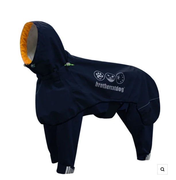 KFX-3803709 Waterproof Four-Legged Raincoat for Medium to Large Dogs in Dark Khaki and Dark Blue