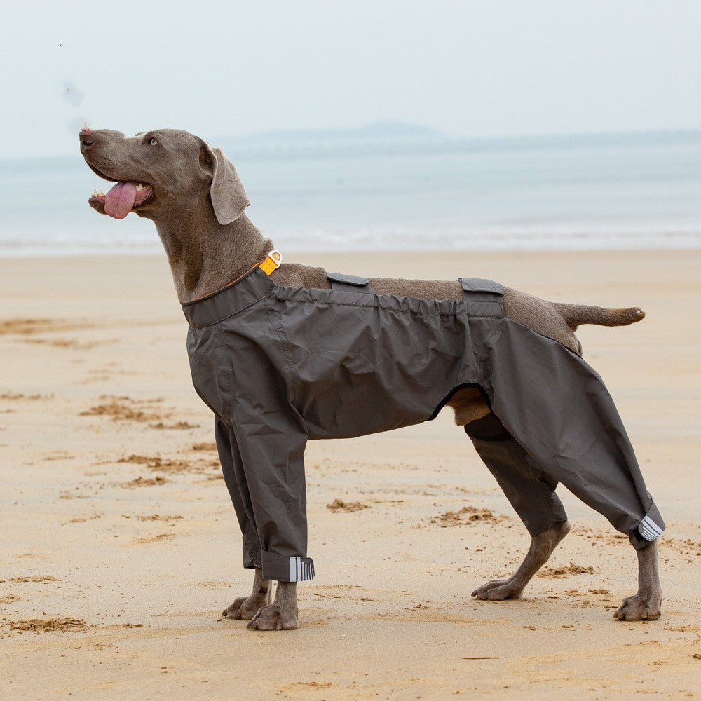 KFX-3803709 Waterproof Four-Legged Raincoat for Medium to Large Dogs in Dark Khaki and Dark Blue