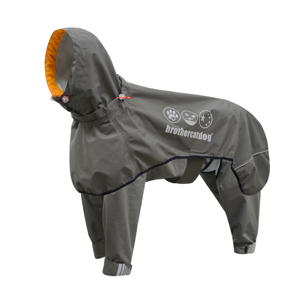 KFX-3803709 Waterproof Four-Legged Raincoat for Medium to Large Dogs in Dark Khaki and Dark Blue