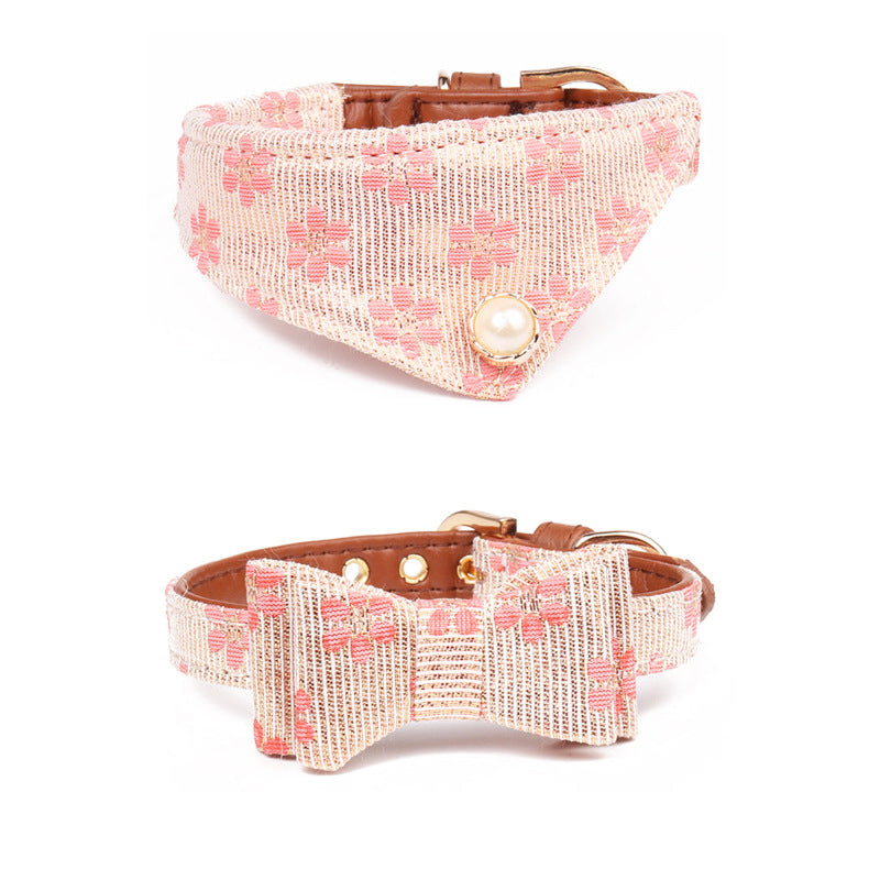 KFX-3804093 Floral Pattern Dog Bow Collar in Yellow, Pink, Blue, and Green with Adjustable Sizes