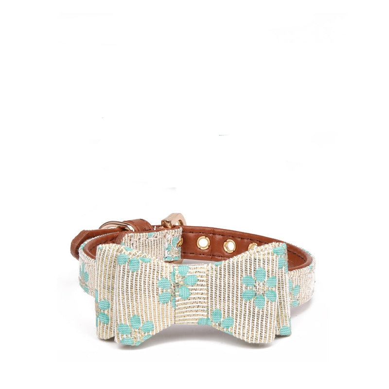 KFX-3804093 Floral Pattern Dog Bow Collar in Yellow, Pink, Blue, and Green with Adjustable Sizes