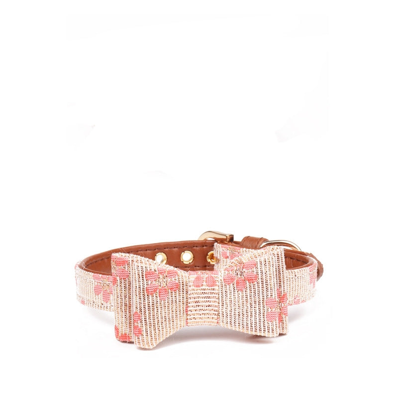 KFX-3804093 Floral Pattern Dog Bow Collar in Yellow, Pink, Blue, and Green with Adjustable Sizes