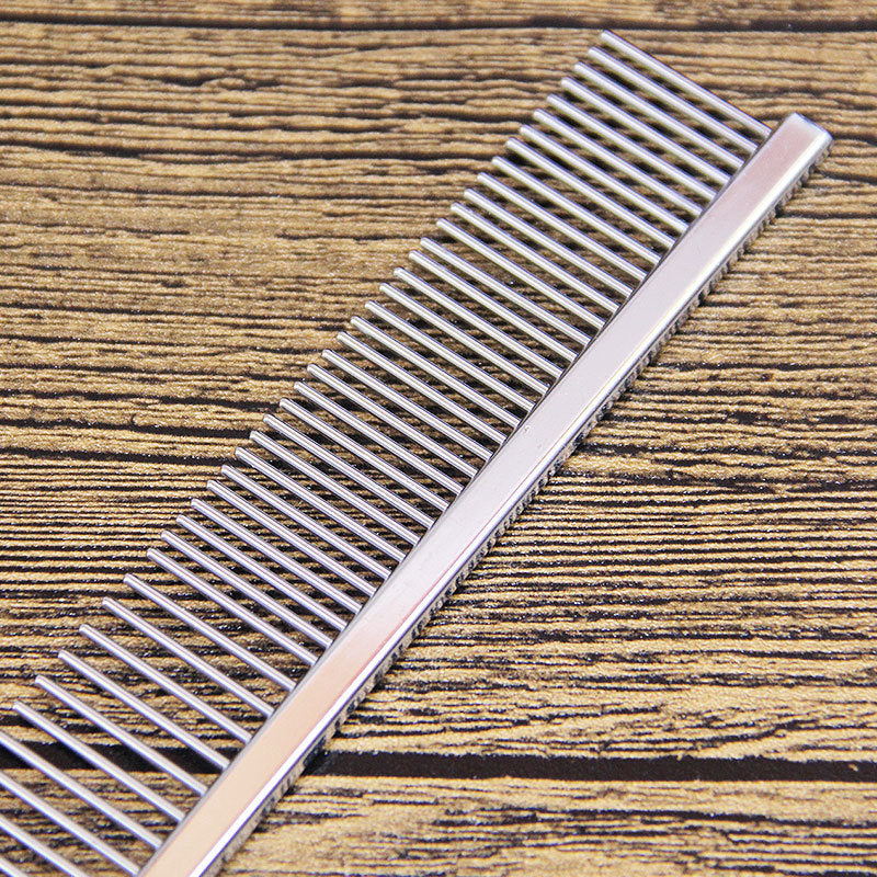 KFX-3807677 Dual Purpose Stainless Steel Pet Grooming Comb - 16.5cm Length, Suitable for Dense and Sparse Fur