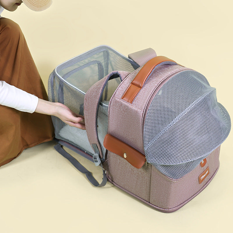 KFX-3808317 Expandable Large Capacity Cat Backpack - Breathable Nylon Design for Pets up to 9kg - Available in Pink, Gray, Milky White, and Blue