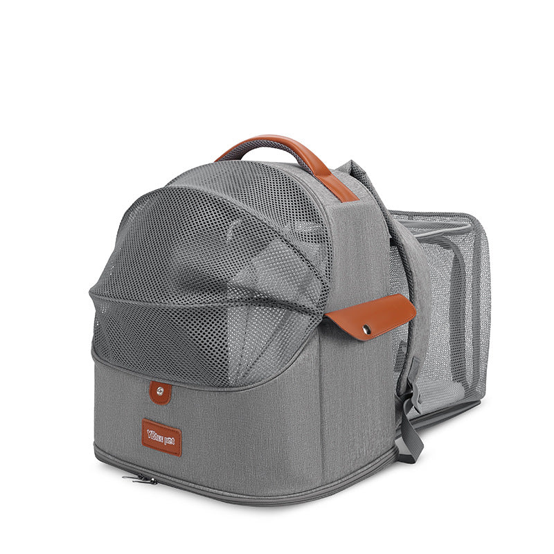 KFX-3808317 Expandable Large Capacity Cat Backpack - Breathable Nylon Design for Pets up to 9kg - Available in Pink, Gray, Milky White, and Blue