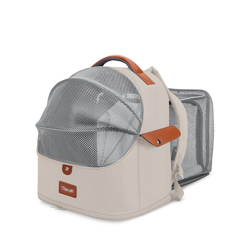 KFX-3808317 Expandable Large Capacity Cat Backpack - Breathable Nylon Design for Pets up to 9kg - Available in Pink, Gray, Milky White, and Blue