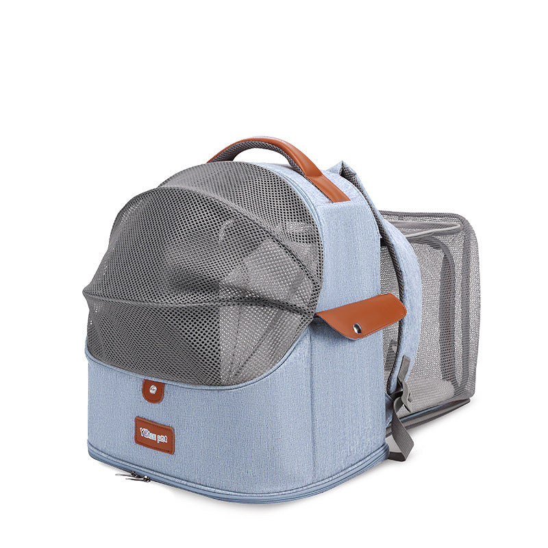 KFX-3808317 Expandable Large Capacity Cat Backpack - Breathable Nylon Design for Pets up to 9kg - Available in Pink, Gray, Milky White, and Blue