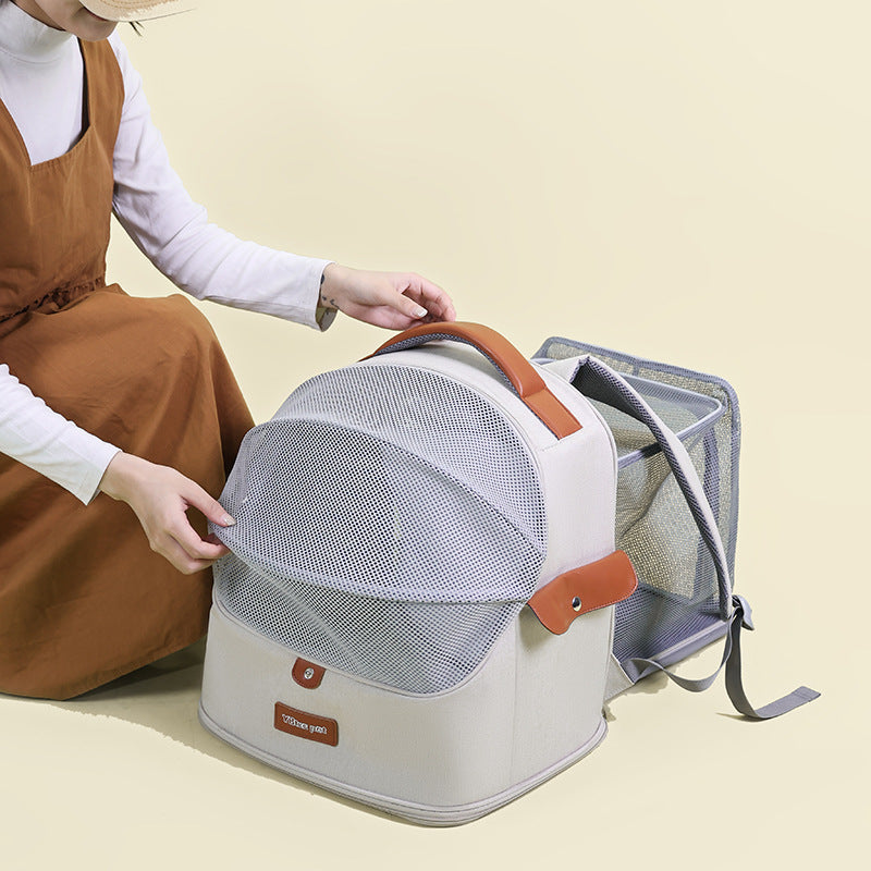 KFX-3808317 Expandable Large Capacity Cat Backpack - Breathable Nylon Design for Pets up to 9kg - Available in Pink, Gray, Milky White, and Blue