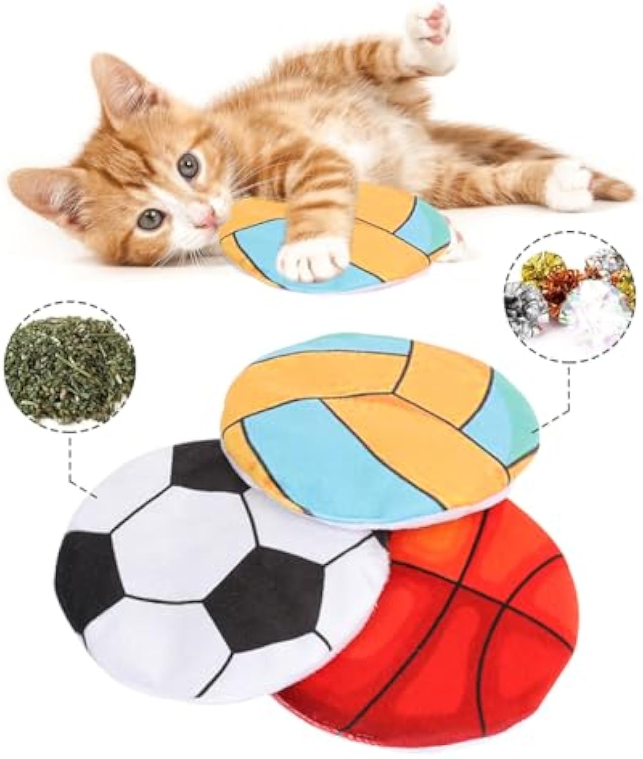 KFX-3815101 Interactive Cat Flying Disc Toy with Soft Plush, Catnip, and Mylar Crinkle Sound for Indoor Cats and Kittens