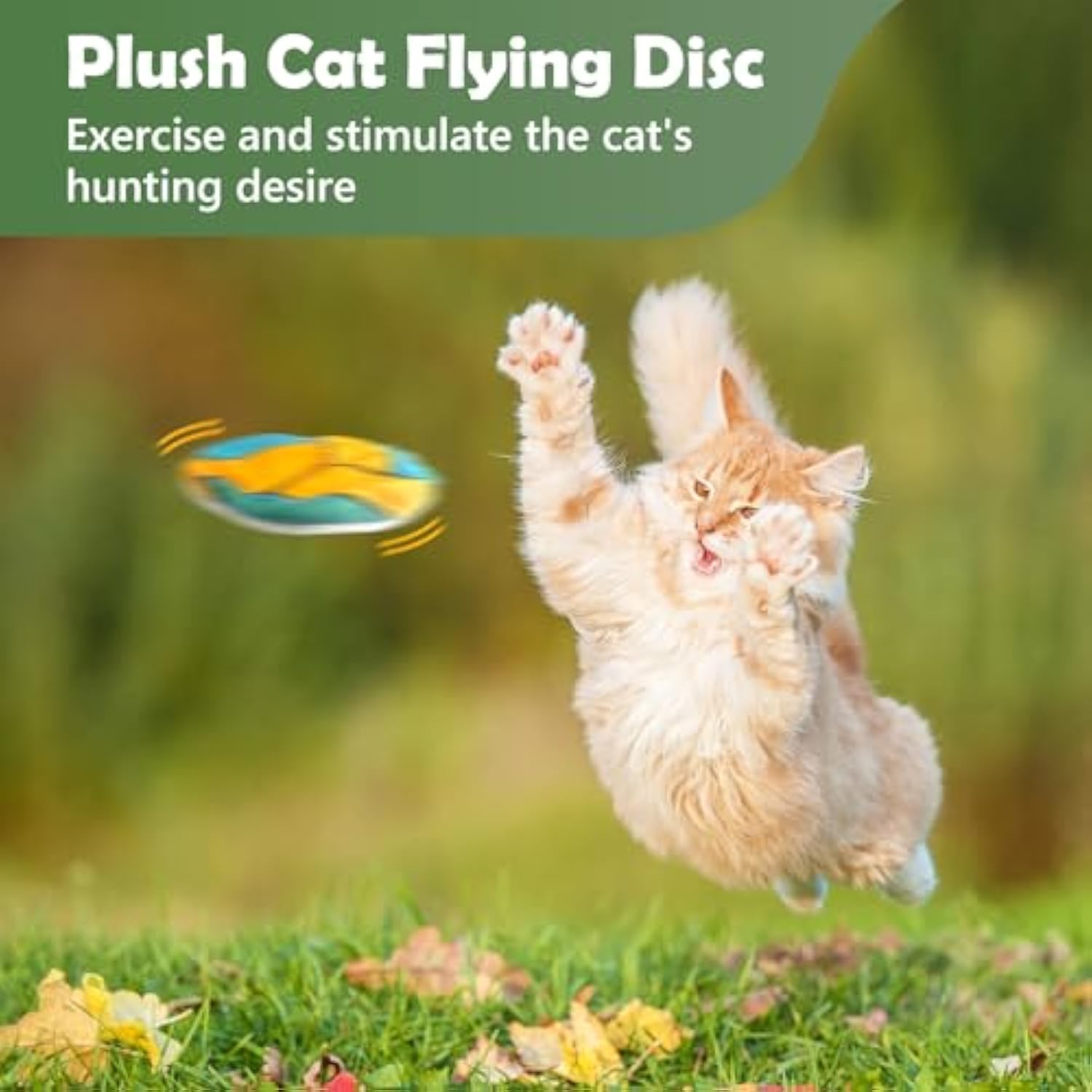 KFX-3815101 Interactive Cat Flying Disc Toy with Soft Plush, Catnip, and Mylar Crinkle Sound for Indoor Cats and Kittens