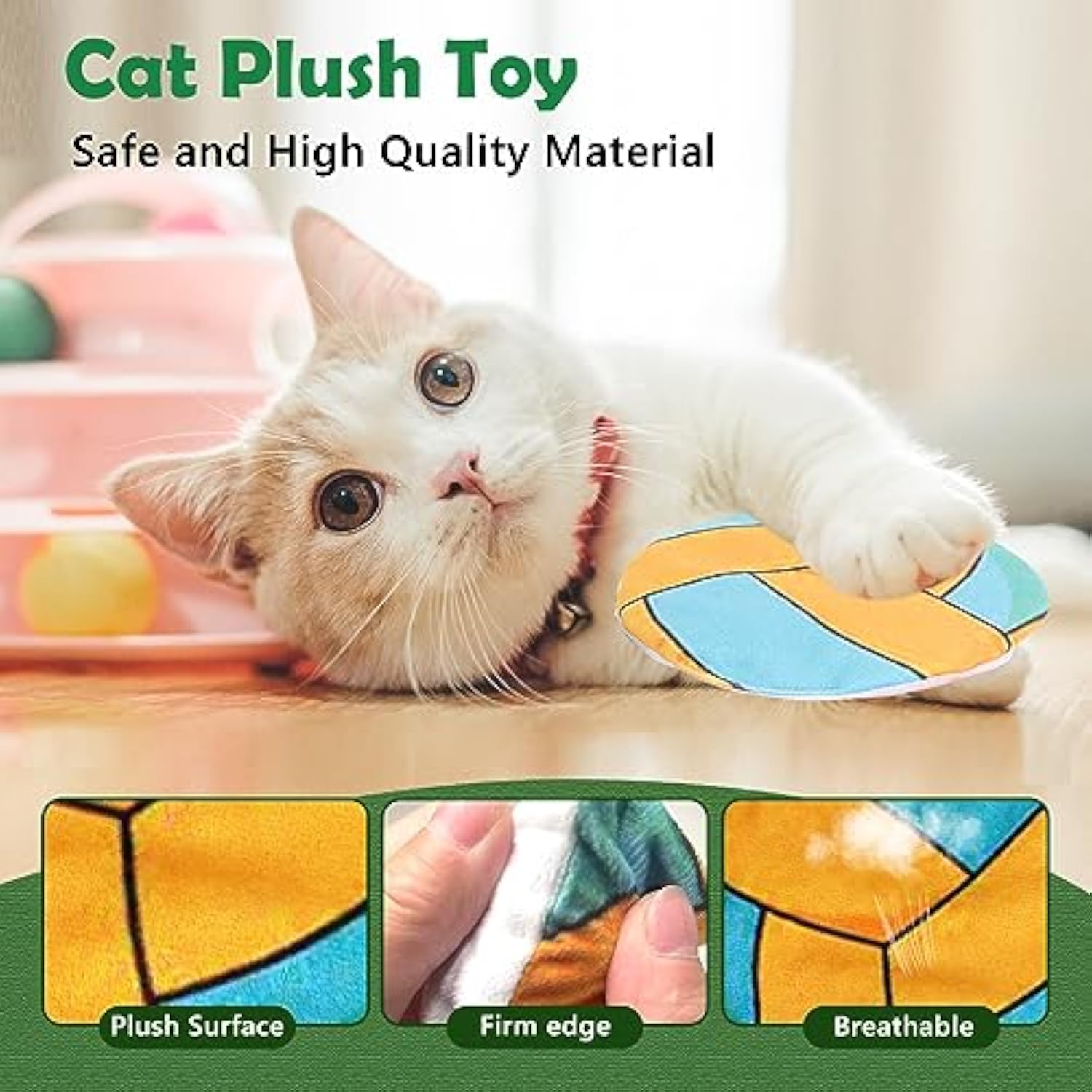 KFX-3815101 Interactive Cat Flying Disc Toy with Soft Plush, Catnip, and Mylar Crinkle Sound for Indoor Cats and Kittens