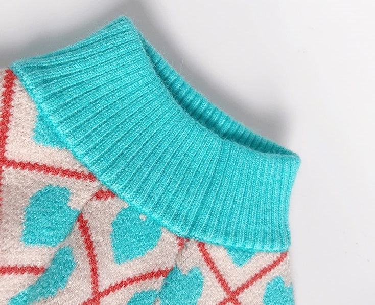 KFX-3815613 Warm Stretchy Dog Sweater with Diamond Heart Jacquard Design for Pugs, Bulldogs, and Bichons