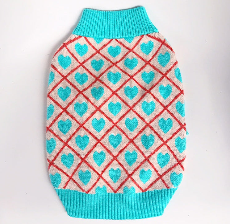 KFX-3815613 Warm Stretchy Dog Sweater with Diamond Heart Jacquard Design for Pugs, Bulldogs, and Bichons