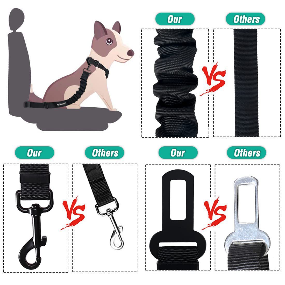 KFX-3817405 Adjustable Pet Seat Belt with Hand Holding Rope for Car Travel