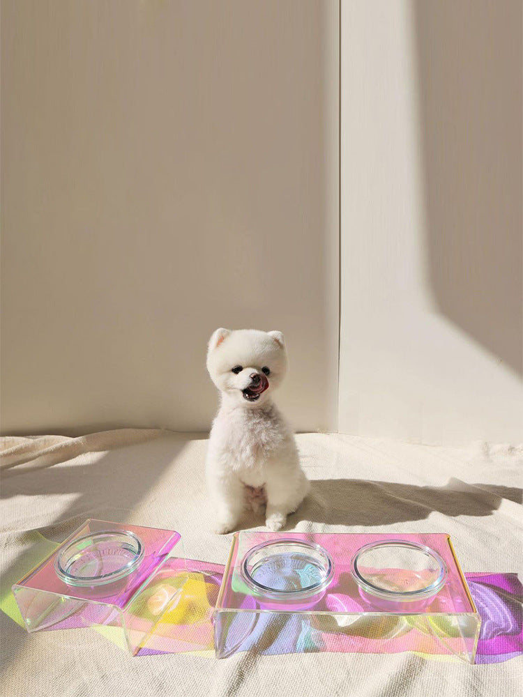 KFX-3817789 Dazzling Acrylic Pet Feeding Bowl for Small Dogs and Cats, Anti-Slip Design, Easy to Clean
