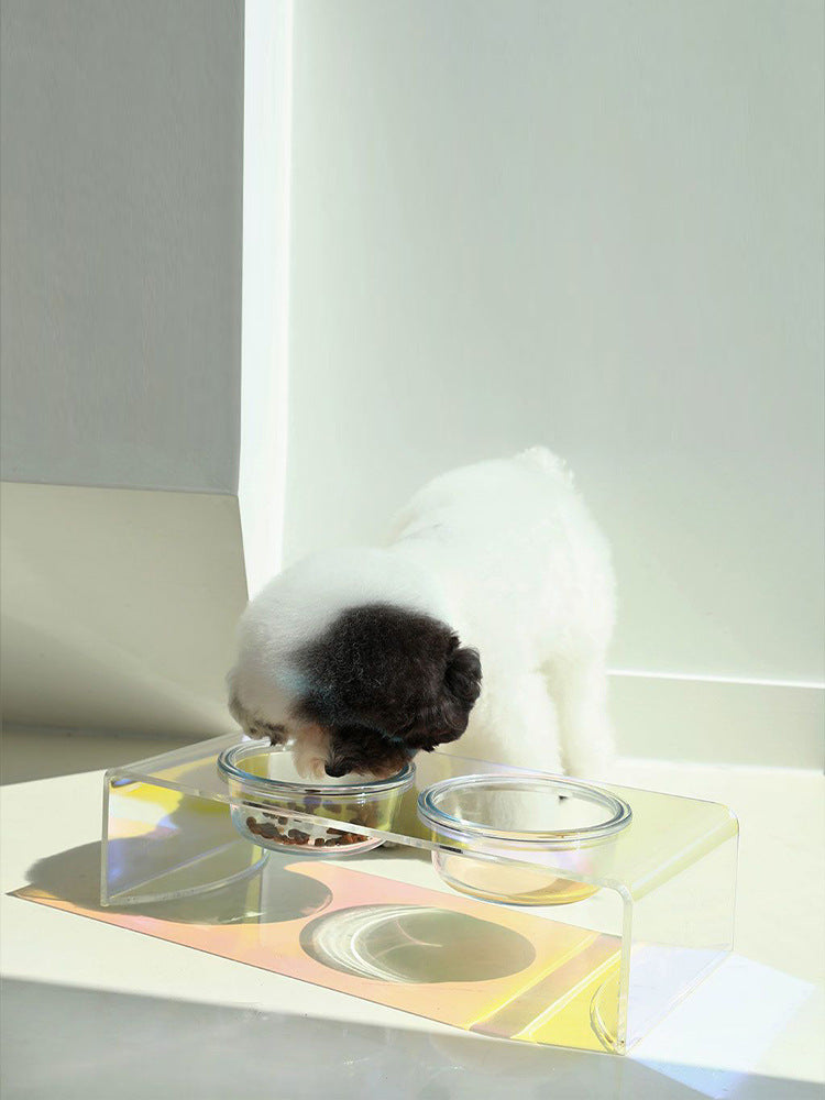 KFX-3817789 Dazzling Acrylic Pet Feeding Bowl for Small Dogs and Cats, Anti-Slip Design, Easy to Clean